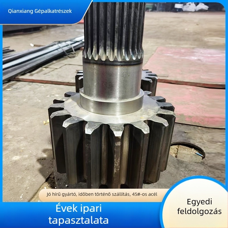 Nagy méretű nem szabványos fogaskerék-tengely mechanikus hajtáshoz splines hornyokkal és feszítő tengellyel