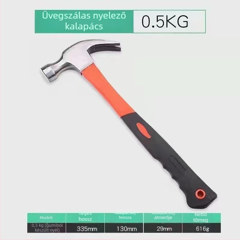 Szálas markolatú kalapács műanyag bevonattal, fej karbonacélból, szakmai és otthoni használatra