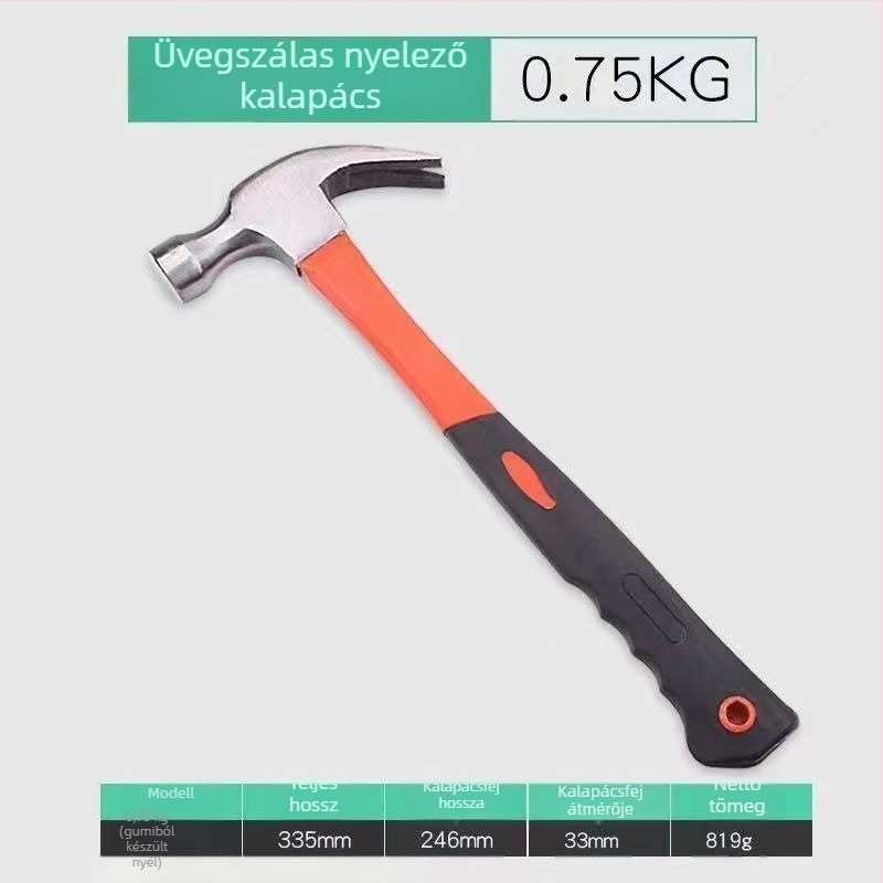 Szálas markolatú kalapács műanyag bevonattal, fej karbonacélból, szakmai és otthoni használatra