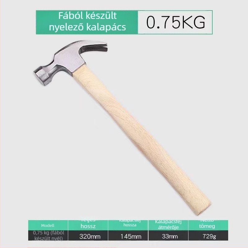 Szálas markolatú kalapács műanyag bevonattal, fej karbonacélból, szakmai és otthoni használatra