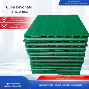 Gumírozott lánclemez-szállító, gumírozott galvanizált rögzítőlemezekkel, csúszásmentes, anti‑statikus, rozsdamentes acélból készült lánclemezek és gumírozott szállítószalag
