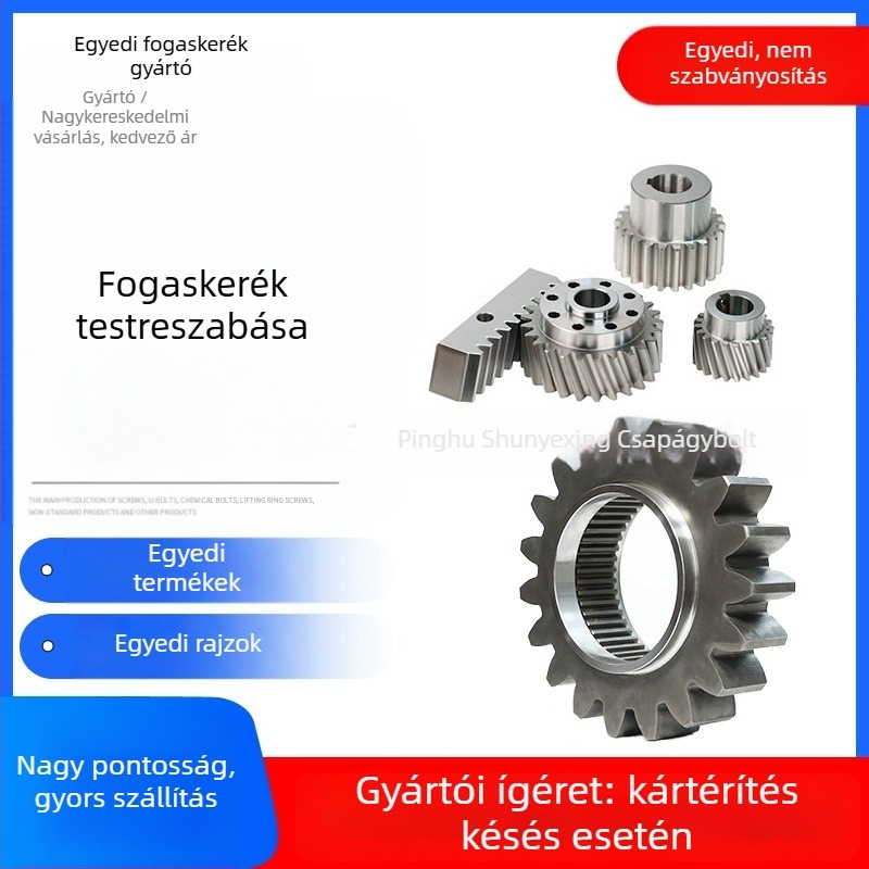 Egyedi, nem szabványos fogaskerekek, ferde fogazású fogaskerék, modulok 1, 2, 3,5 és 5; sín, ipari fogaskerék-gyűrű