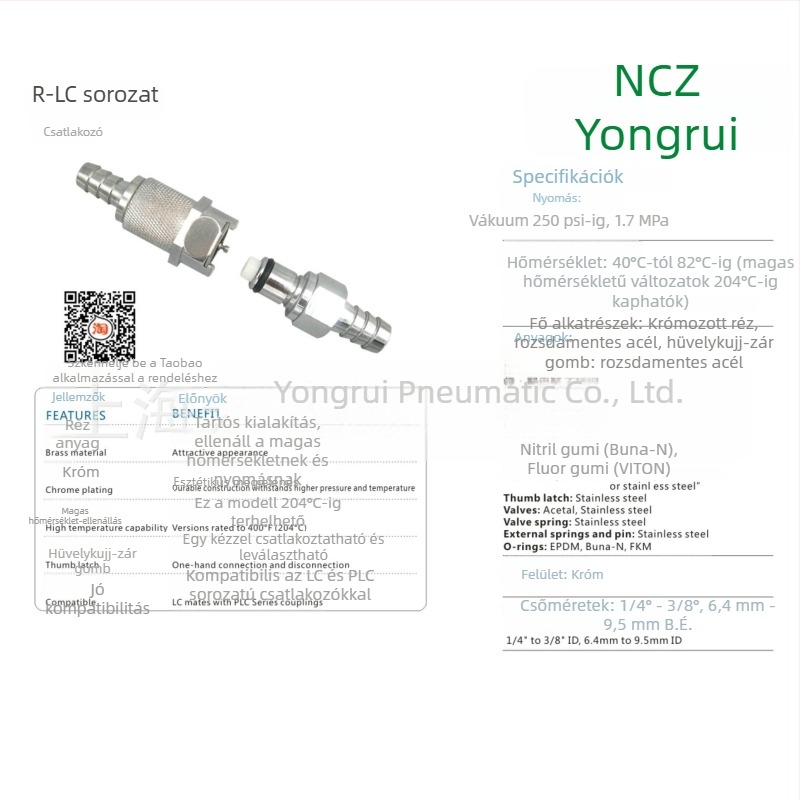 NCZ RS-LC sorozat rozsdamentes acél pneumatikus gyorscsatlakozó, női csatlakozó, modell 130041300513006