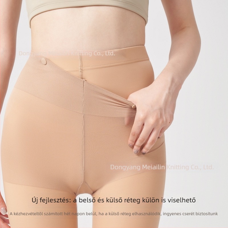 Női fleece-béléssel ellátott harisnya, dupla réteg, levehető nude bélés, fekete, áttetsző