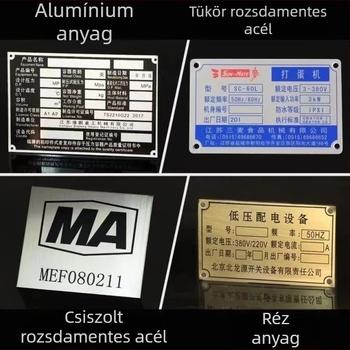 Csiszolt alumíniumötvözetből készült fémfelirat gépekhez, boros címkékhez és általános jelzőtáblákhoz