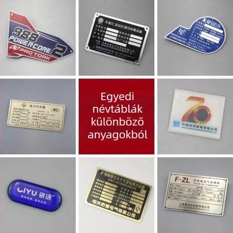 Csiszolt alumíniumötvözetből készült fémfelirat gépekhez, boros címkékhez és általános jelzőtáblákhoz