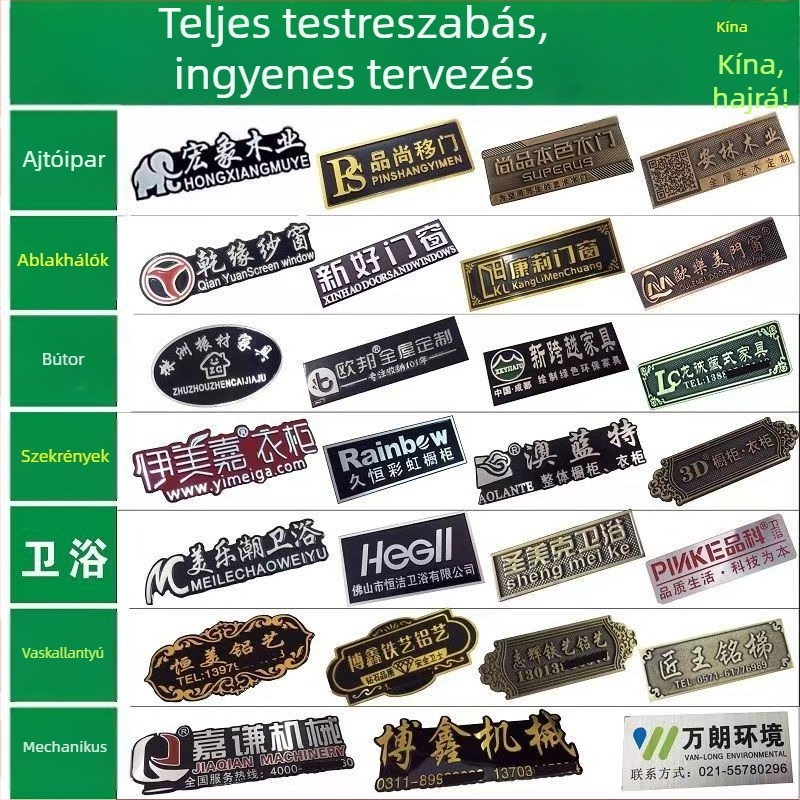 Csiszolt alumíniumötvözetből készült fémfelirat gépekhez, boros címkékhez és általános jelzőtáblákhoz