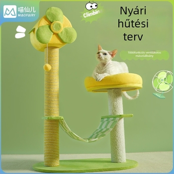 Kreatív DIY macskafa kapaszkodóval és ventilátorral, kopásálló, kis helyet foglaló, kis méretű, nem tömörfa, alkalmas nagy- és kiscicáknak