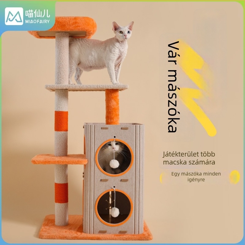 Meow Fairy Helytakarékos macskafák filcből, macskafészekkel és integrált kaparóoszloppal — kreatív macska polc minden évszakra