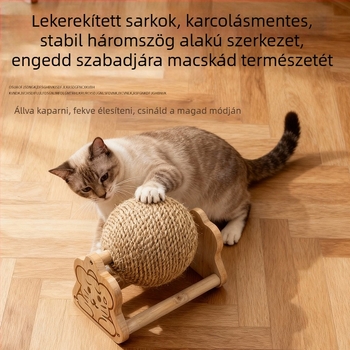 Sizál macska kaparó golyó függőleges mászókerettel — kopásálló, szöszmentes, macskajáték önálló szórakozásra és az unalom enyhítésére