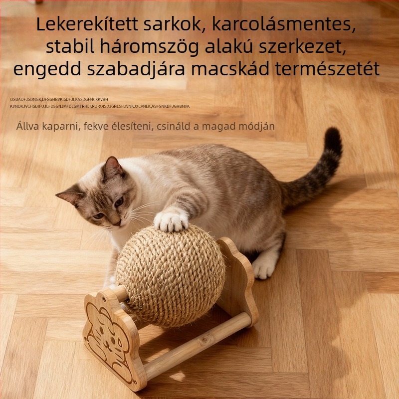 Sizál macska kaparó golyó függőleges mászókerettel — kopásálló, szöszmentes, macskajáték önálló szórakozásra és az unalom enyhítésére