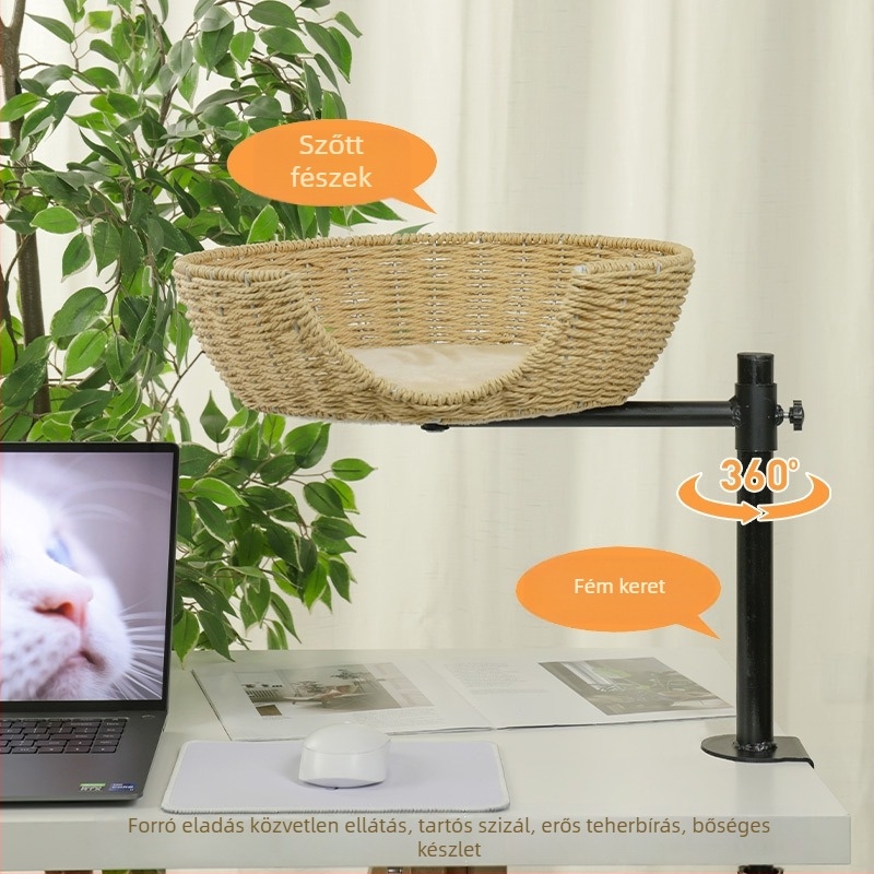 Íróasztali macskafekhely hammockkal, 360° forgás, állítható magasságú, függő tartóval