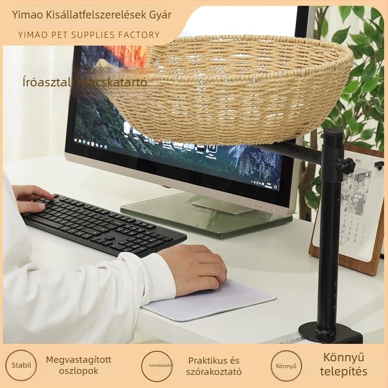 Íróasztali macskafekhely hammockkal, 360° forgás, állítható magasságú, függő tartóval