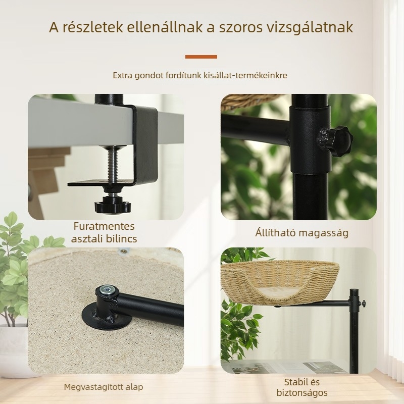 Íróasztali macskafekhely hammockkal, 360° forgás, állítható magasságú, függő tartóval
