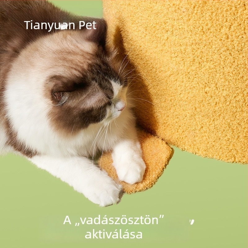 Zsiráf formájú macskatartó torony kaparóoszloppal és macskaházzal, kompakt kialakítás kis helyiségekhez