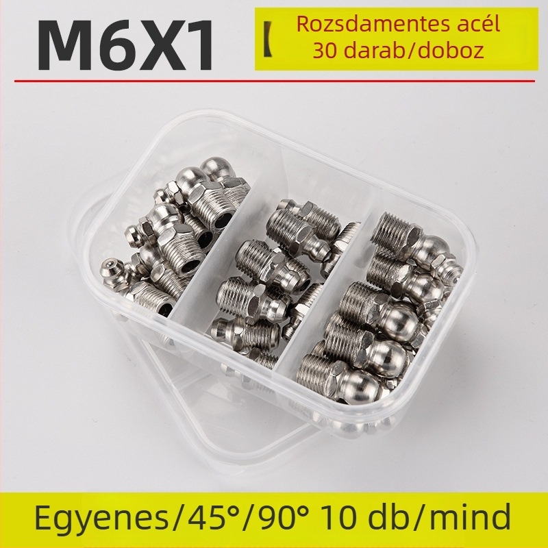 Dobozos készlet vajpisztoly fejhez: tiszta rézből készült vajfejek, M6/M8/M10, rozsdamentes acél injekciós csatlakozók