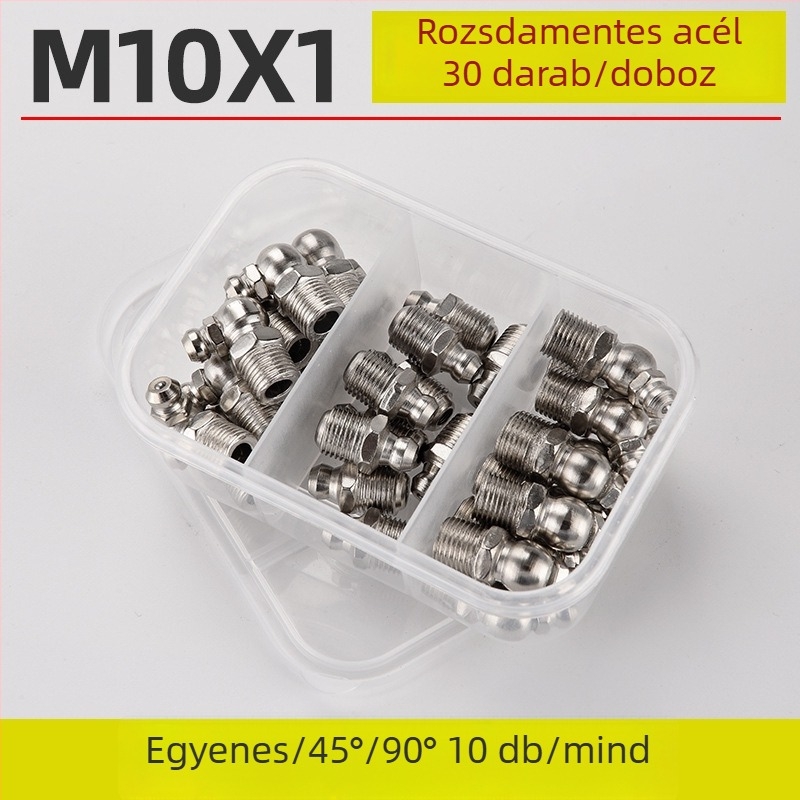 Dobozos készlet vajpisztoly fejhez: tiszta rézből készült vajfejek, M6/M8/M10, rozsdamentes acél injekciós csatlakozók