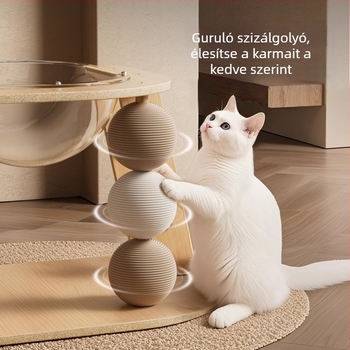 Teljes tömörfa macska mászókeret integrált macska odúval, függőleges karmolásfelülettel, helytakarékos kivitel, sisal golyóval és űrkapszula-stílusú ugróplatformmal