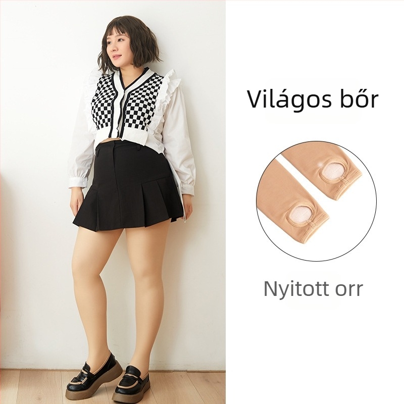 Kétrétegű fleece-bélelt harisnya őszi-téli szezonra, testszín, plusz méret
