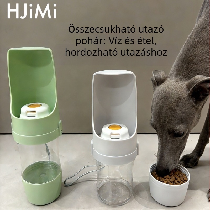 Hordozható kültéri összecsukható vízital kutyáknak és macskáknak, 2 az 1-ben víz adagoló és etetőtartály
