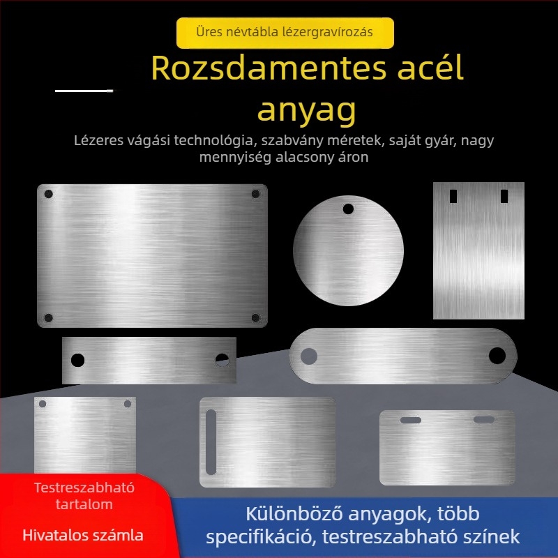 Üres fém tábla személyre szabott korrózióálló lézergravírozáshoz rozsdamentes acél névtábla, UV-nyomtatás gépek jelölésére