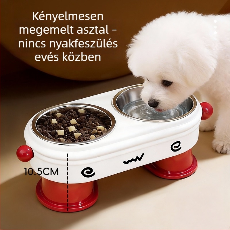 Emelt kutyatál etetésre és ivásra, anti-tip kialakítás, nyaki védelem, kettős tál egyben, egyedi csomagolás