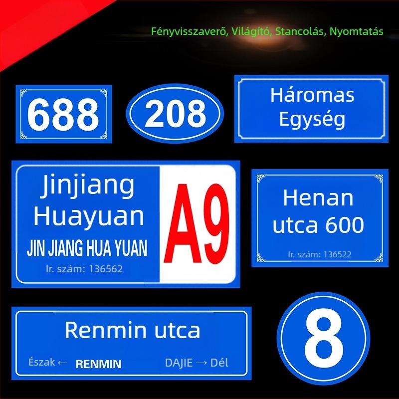 Reflektív ajtójel, egyéni fém jel UV nyomtatással, QR-kóddal, fénylő bejárati tábla társasházhoz