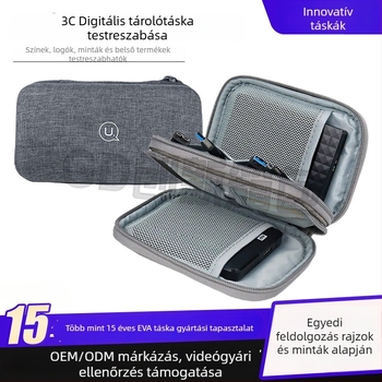 3C digitális kiegészítő táska fülhallgatókhoz, kábelekhez, USB‑pendrive-hoz és power bankhoz – hordozható EVA tok