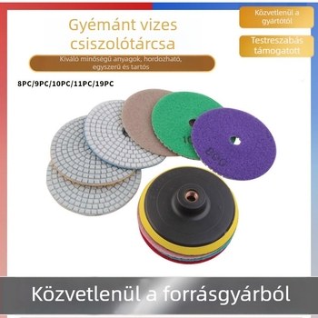 Gyémánt vizes csiszolókorongok márványhoz, kvarc- és kőfelületekhez; polírozó korongok; száraz csiszolókorongok; puha csiszolókorongok; jade csiszolókorongok.