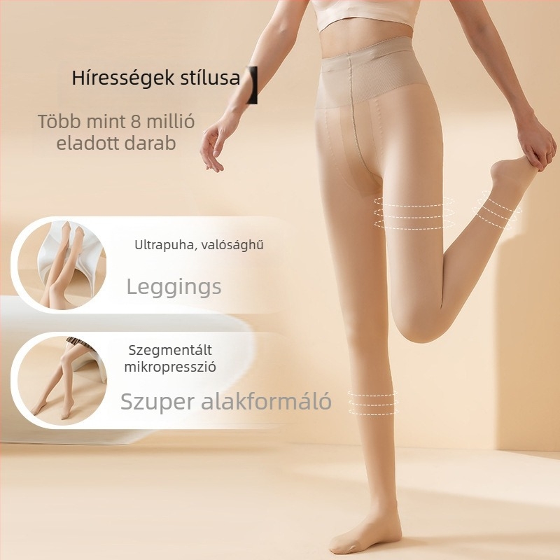 Xiaoyahezi 720-szálas gomb-stílusú női harisnyanadrág, fleece-béléssel, dupla rétegű, átlátszó ősz-téli