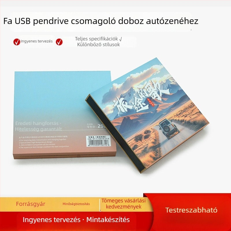 HD001 Autóba szánt USB-DJ csomagoló doboz – fa doboz csuklós fedéllel