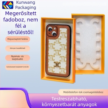 Testreszabható falra szerelhető mobiltok csomagoló doboz ablakkal, átlátszó csomagolás, blistermentes, kétrészes fedél-alsó rész, Apple-kompatibilis