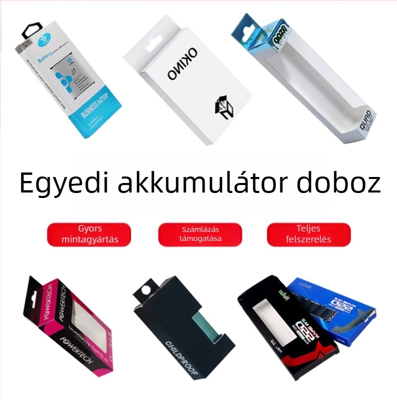 Személyre szabott 3C digitális csomagoló doboz UV nyomtatással, fehér karton doboz kampóval és blister belső tálcával mobiltelefon akkumulátor csomagolásához