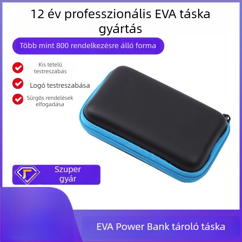 EVA hőnyomott csomagolású tároló doboz elektromos eszközök számára, négy színben, ütés- és nyomásálló védelem külső akkumulátorhoz