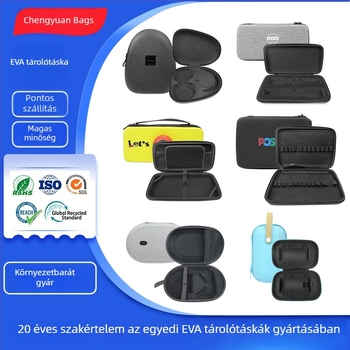 EVA keményhéjú tároló tok fejhallgatókhoz, cipzáros eszköz- és 3C digitális szervező