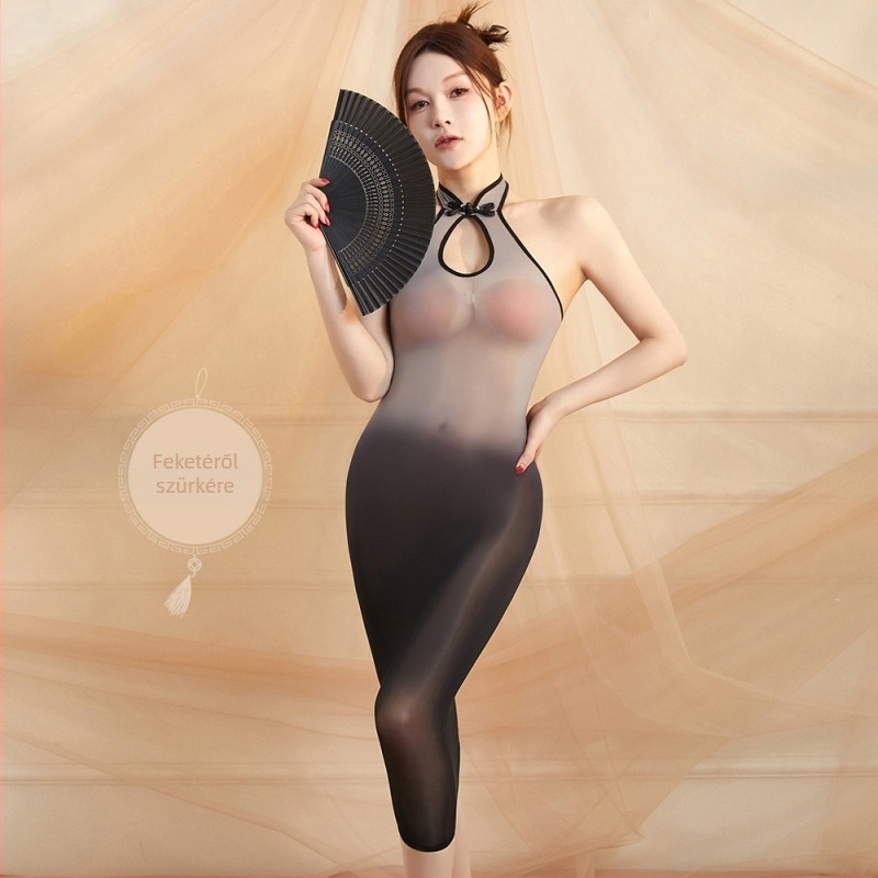 Qinghe Honey Drop 6D halternyakú cheongsam fehérnemű – gradient nylon, testhez álló bodycon, szexi egyenruha-stílus