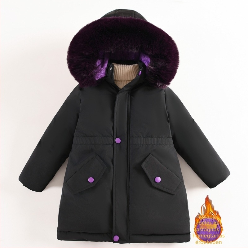 Lányoknak téli kabát fleece béléssel, vastag poliészter parkas, koreai stílusú