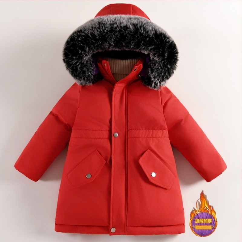 Lányoknak téli kabát fleece béléssel, vastag poliészter parkas, koreai stílusú