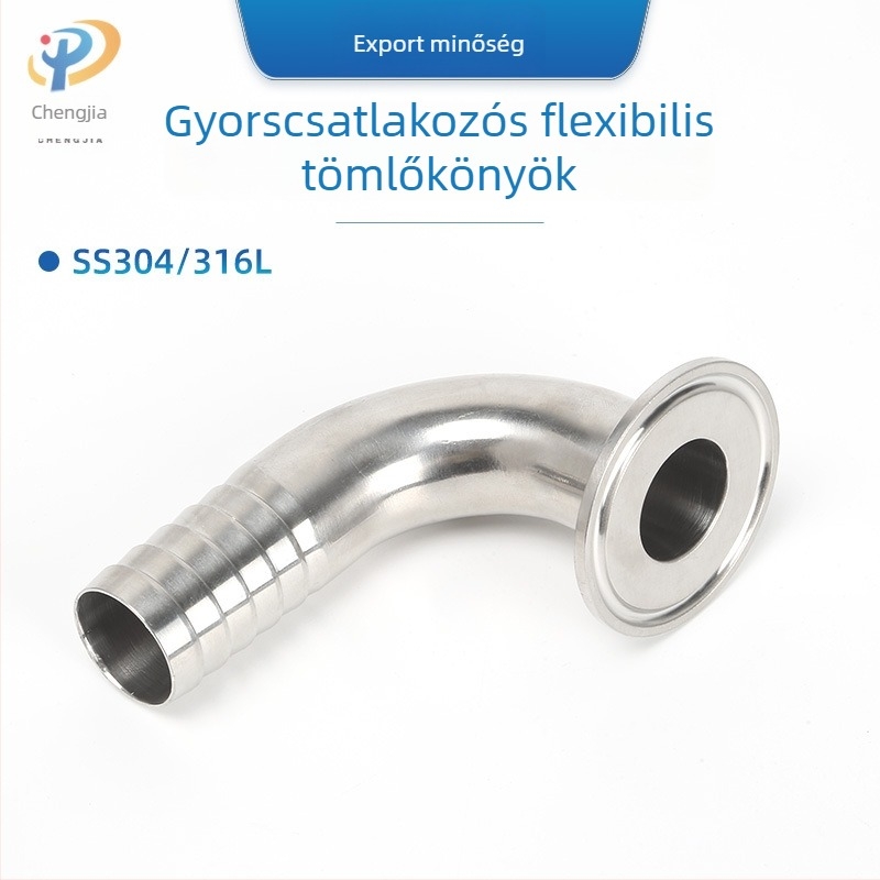 Rozsdamentes acélból készült 90° tömlőcső idom SS304/SS316L