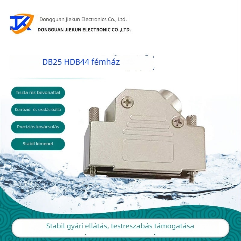 DB25 D-sub cinkötvözetes fémburkolatú ház, 45°-os ferde kimenet VGA/serial port számára, HDB44 összeállító ház