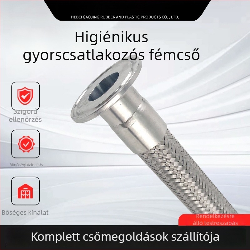 Csukó típusú rozsdamentes acél tömlő higiénikus csatlakozóval és hajlított bellows-szel, ipari gyorscsatlakozás