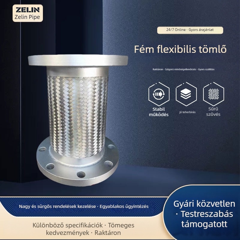 Rozsdamentes acélből készült hullámmentes tömlő gyorscsatlakozóval, fém szövött tömlő, kapcsolati típus, 50 mm átmérő, falvastagság 0,1–10 mm