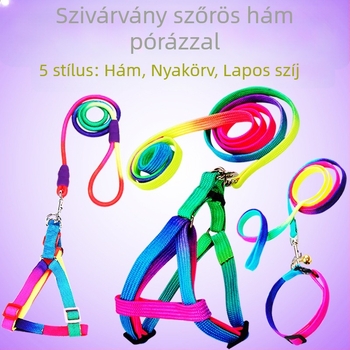 Macska hám és póráz, szivárvány színű készlet