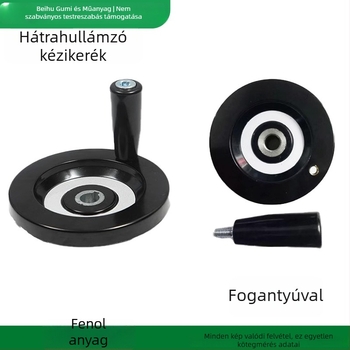 Barázdált kézikerék gépekhez, Bakelit-fenolgyanta anyagból, menetes tengely, kulcsnyílásos vezető, kör alakú gépi fogantyú