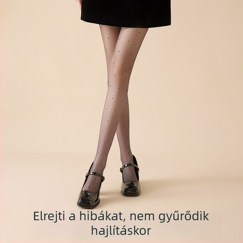 Flísz béléses pöttyös fekete harisnya, őszi-téli