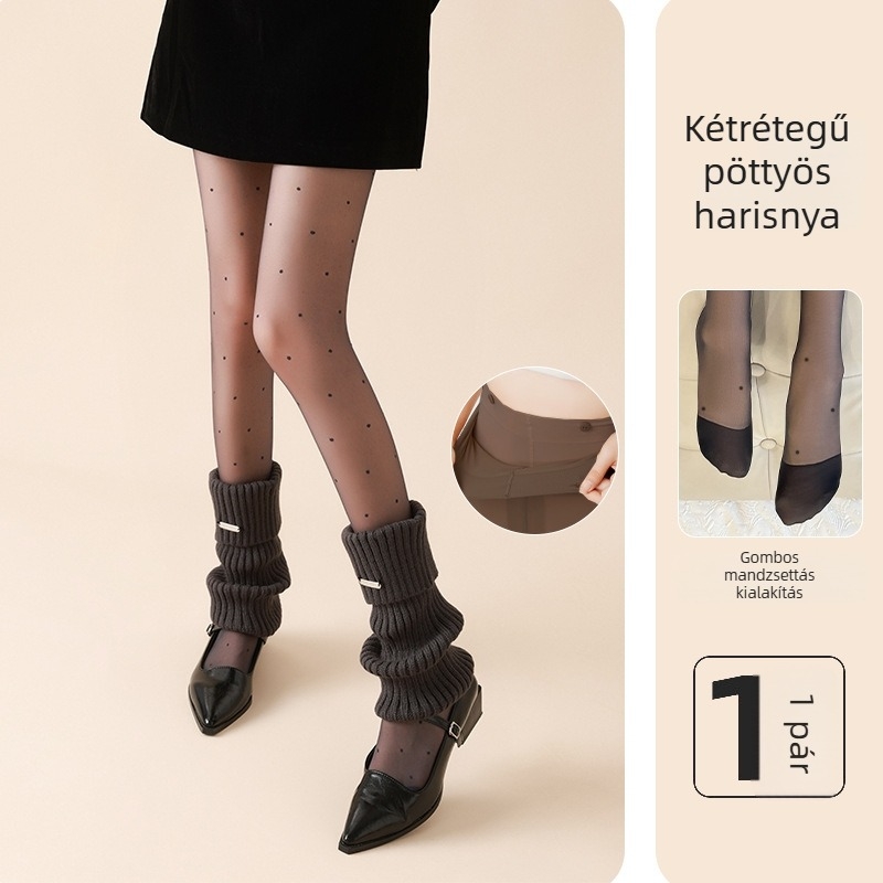 Flísz béléses pöttyös fekete harisnya, őszi-téli
