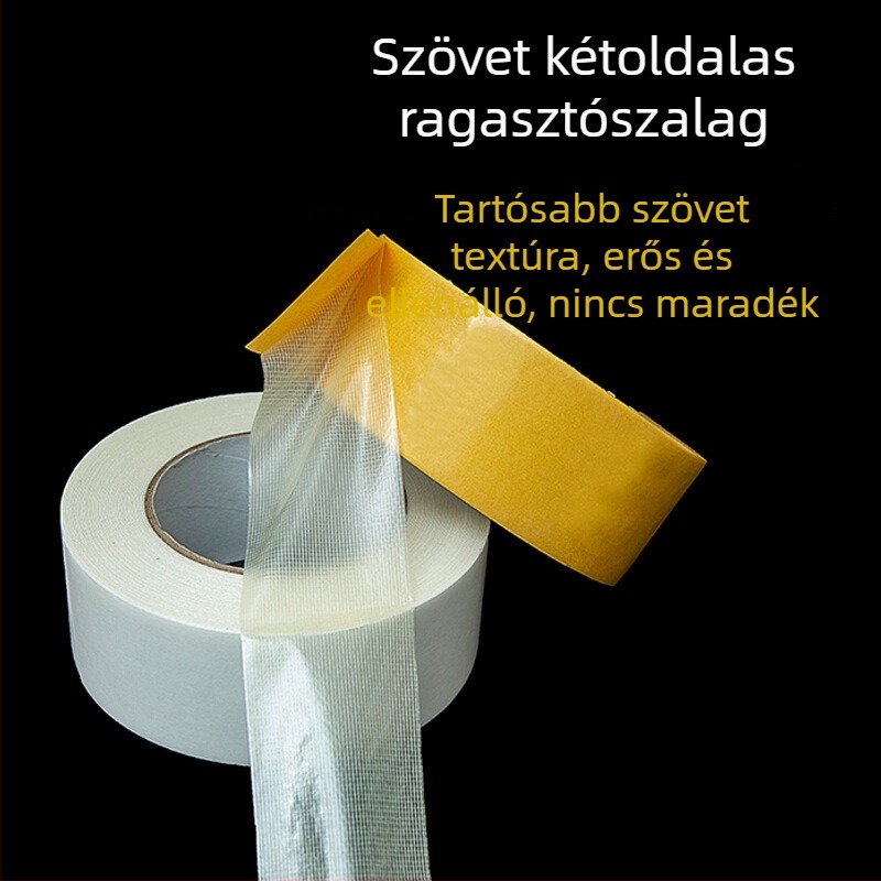 Erős vászonalapú kétoldalas szalag, nagy viszkozitású, széles szőnyeghez, átlátszó üvegszálas hálós szalag