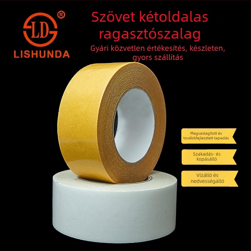 Erős vászonalapú kétoldalas szalag, nagy viszkozitású, széles szőnyeghez, átlátszó üvegszálas hálós szalag