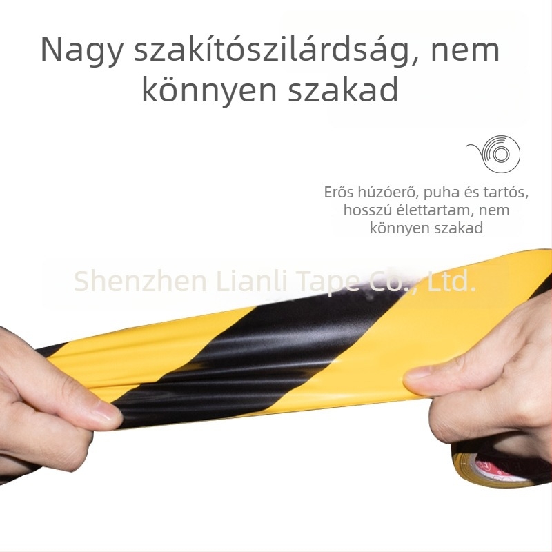 Zöld-sárga padlószalag figyelmeztető és sávjelző célokra, magas tapadású, vízálló, 4 cm széles, 18 m hosszú, PVC.
