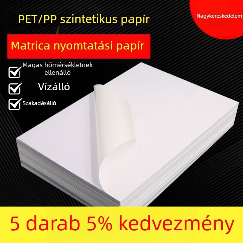 Átlátszó önragasztó PET papír lézer- és tintasugaras nyomtatáshoz, fényes, víz- és olajálló